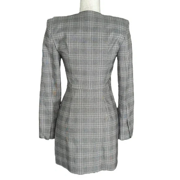 Zara Black & White Plaid Wrap Front Rhinestone Button Blazer Mini Dress - XS - Picture 10 of 16